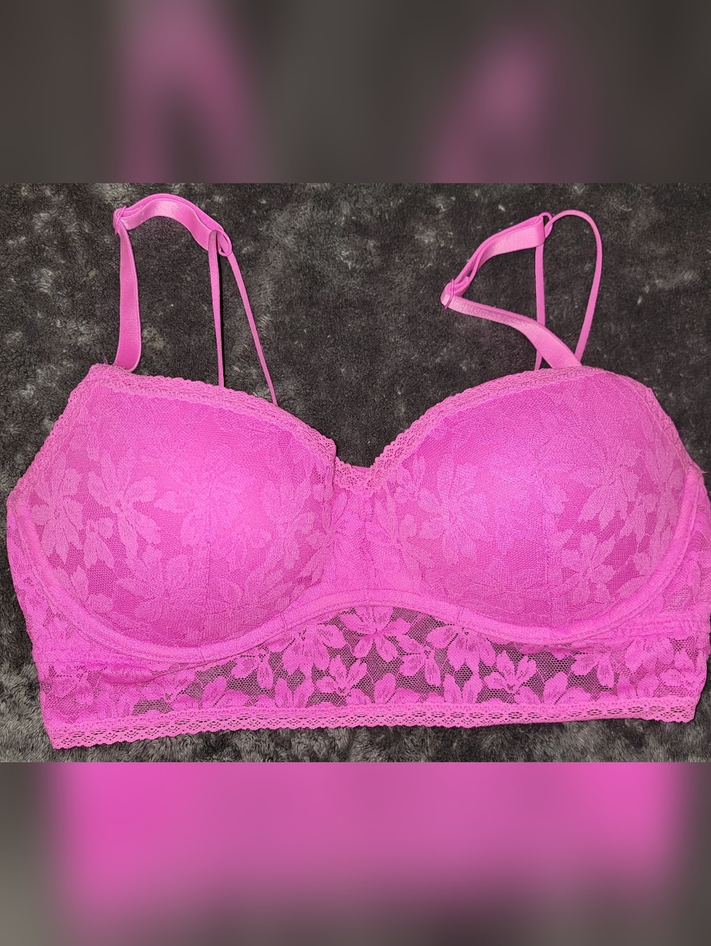 Pink Victoria's Secret Hot Pink Lace Push Up Bralette